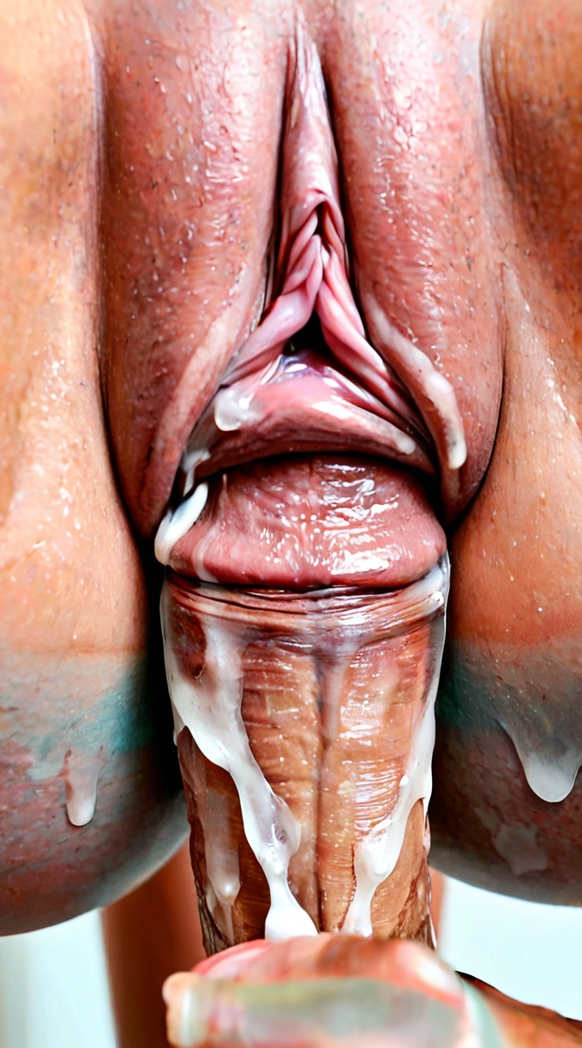 A man with a big dick with cum all over it