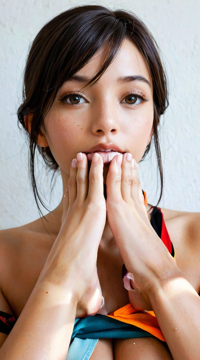 two 22 year old asian woman sucking each others feet, naked