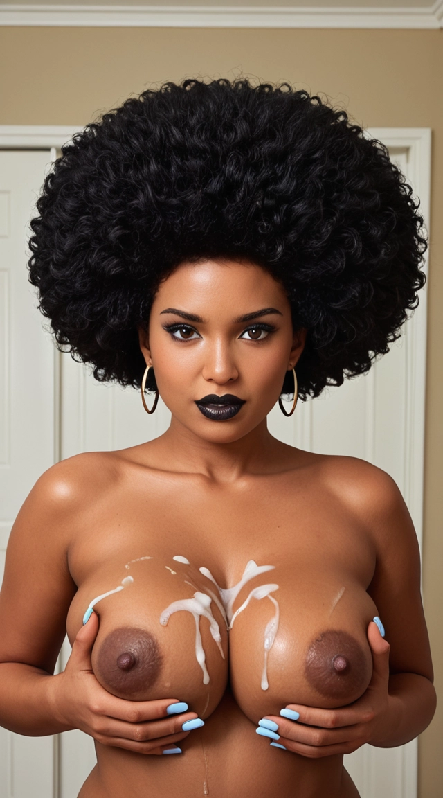 black woman milking her breasts. dark skin. large breasts. b